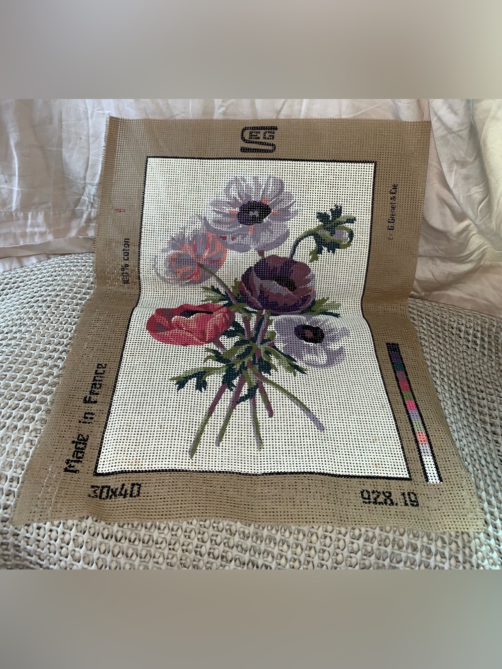 Floral Needlepoint Canvas Wall Art kit – Purple & Pink Anemones